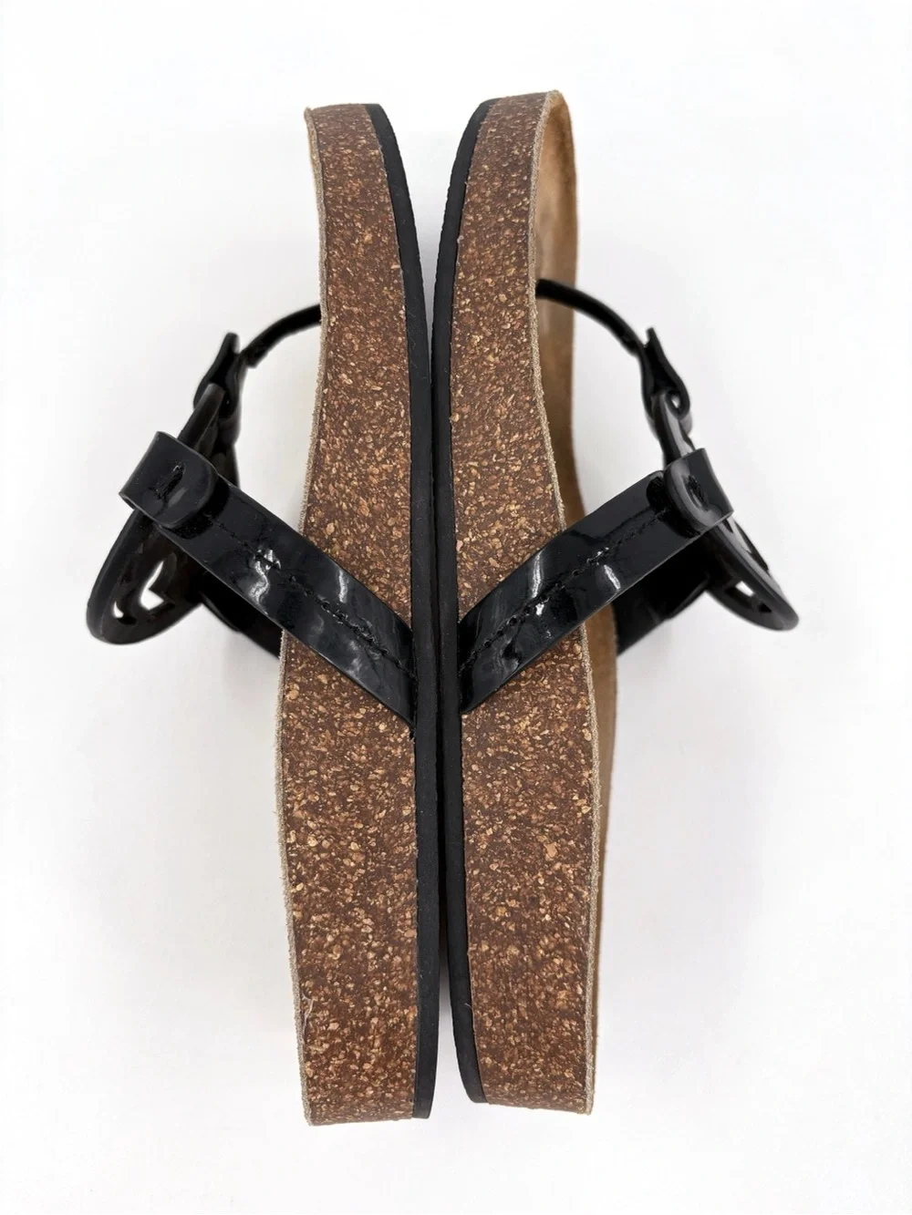 TORY BURCH Miller Cloud Patent Leather Cork Sandals Black 6.5